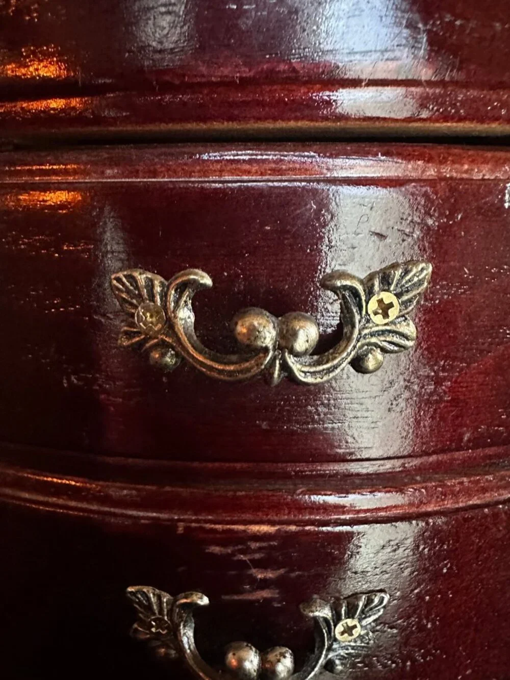 Vintage Cherry Wood Jewelry Armoire French Provincial Etched Mirrored Chest