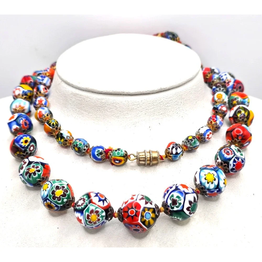 Italy Murano Millefiori Graduated Hand Knotted Beaded 28