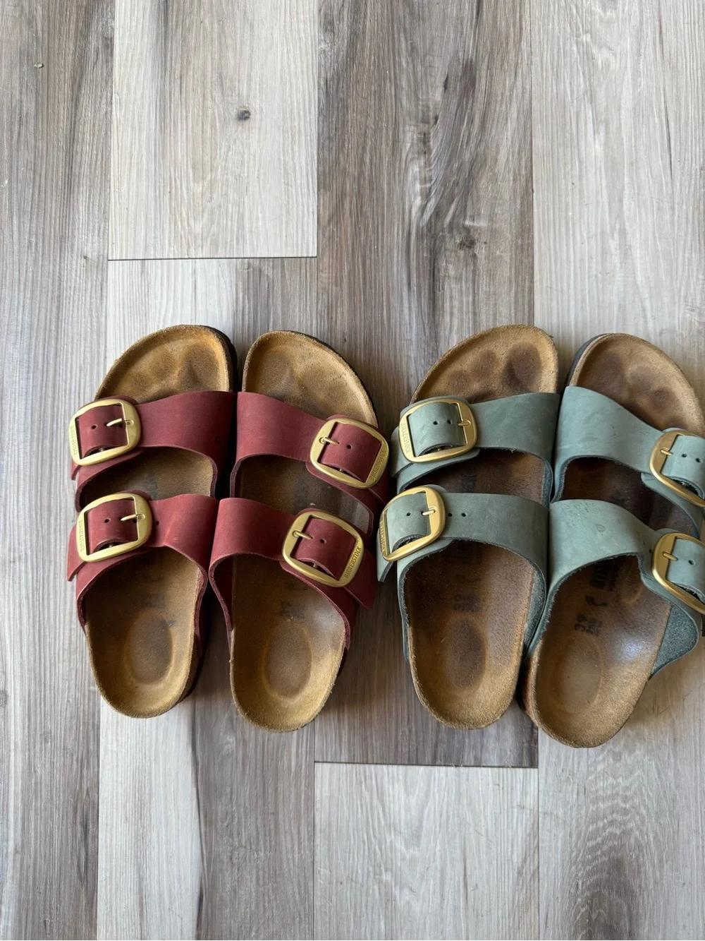 Birkenstock Arizona Slides in Red and Green