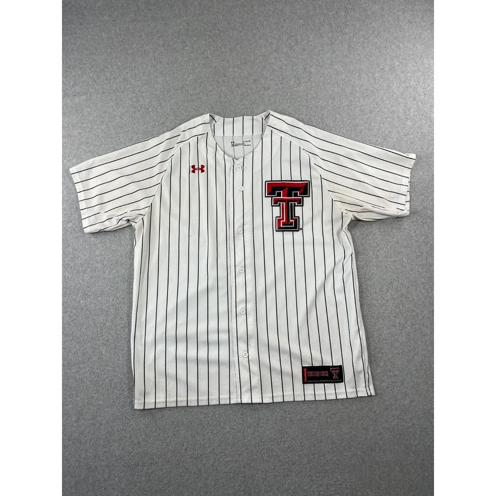 Texas Tech Red Raiders Baseball Jersey Mens XL White Pinstripe Under Armour