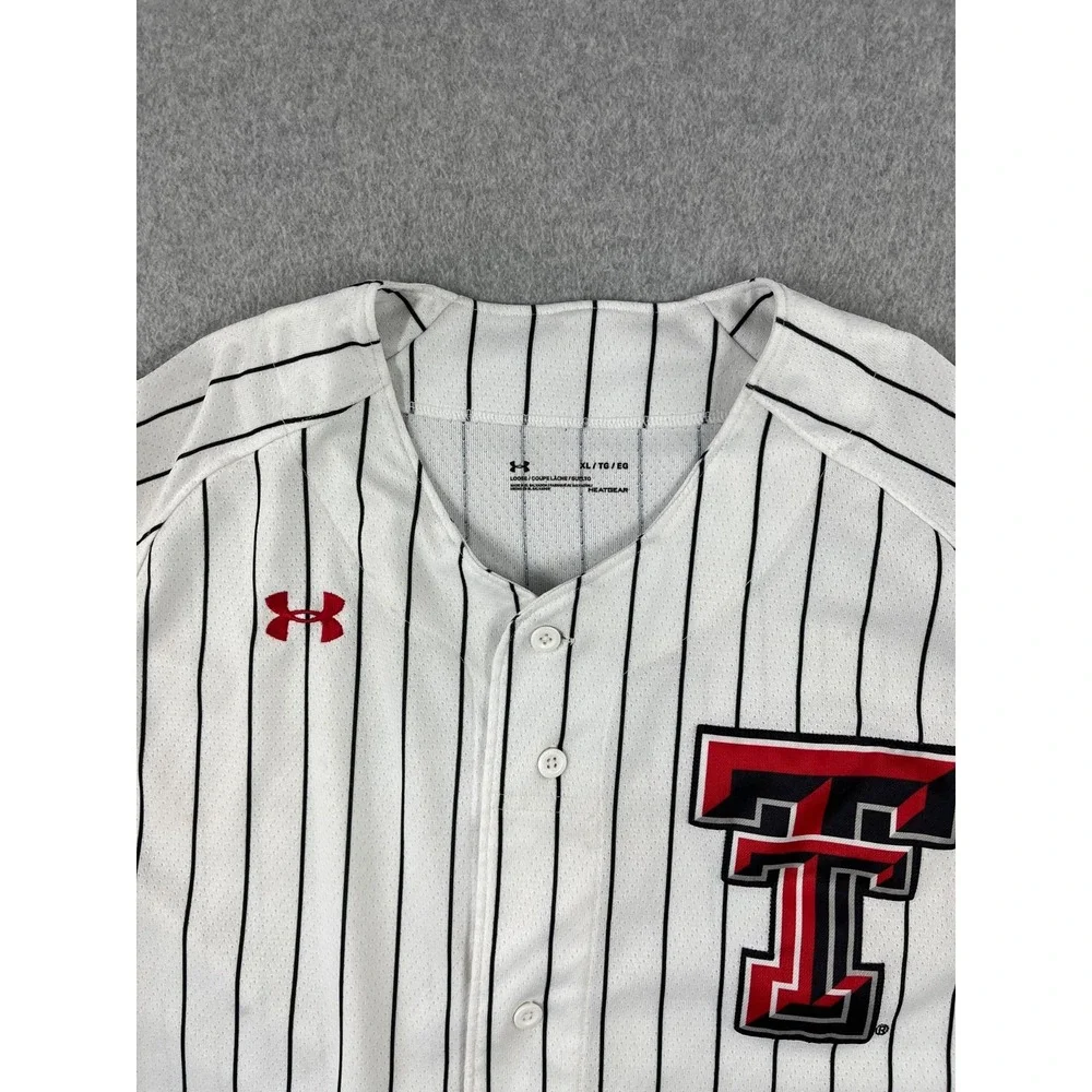 Texas Tech Red Raiders Baseball Jersey Mens XL White Pinstripe Under Armour