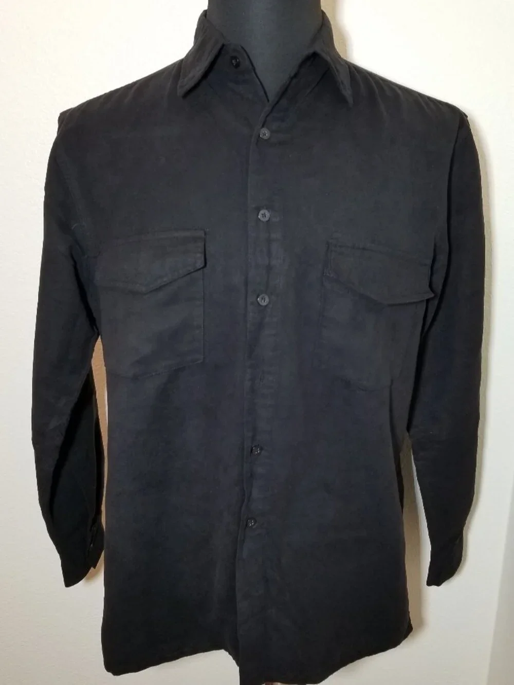 Bruno‎ Mens Medium Black Faux Suede Long Sleeve Button Up Street Western Retro