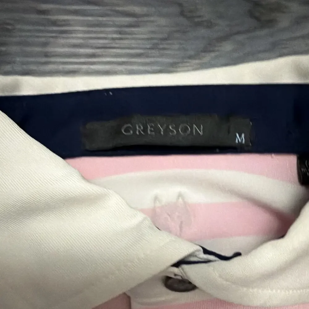 Greyson Boys Youth M 6-7 Golf Polo Pink White Stripe Stretch Short Sleeve