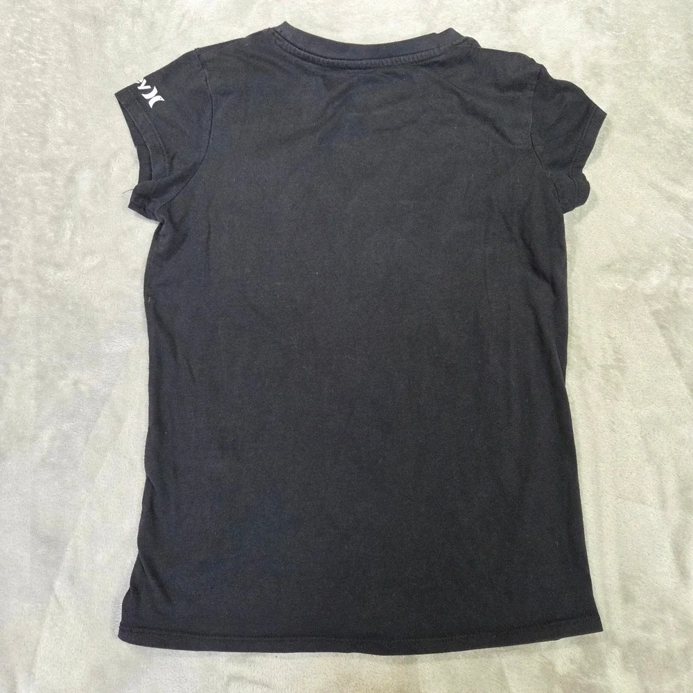 Hurley Black Graphic Tee Gold Foil Logo Short Sleeve Shirt Girls L 12/14