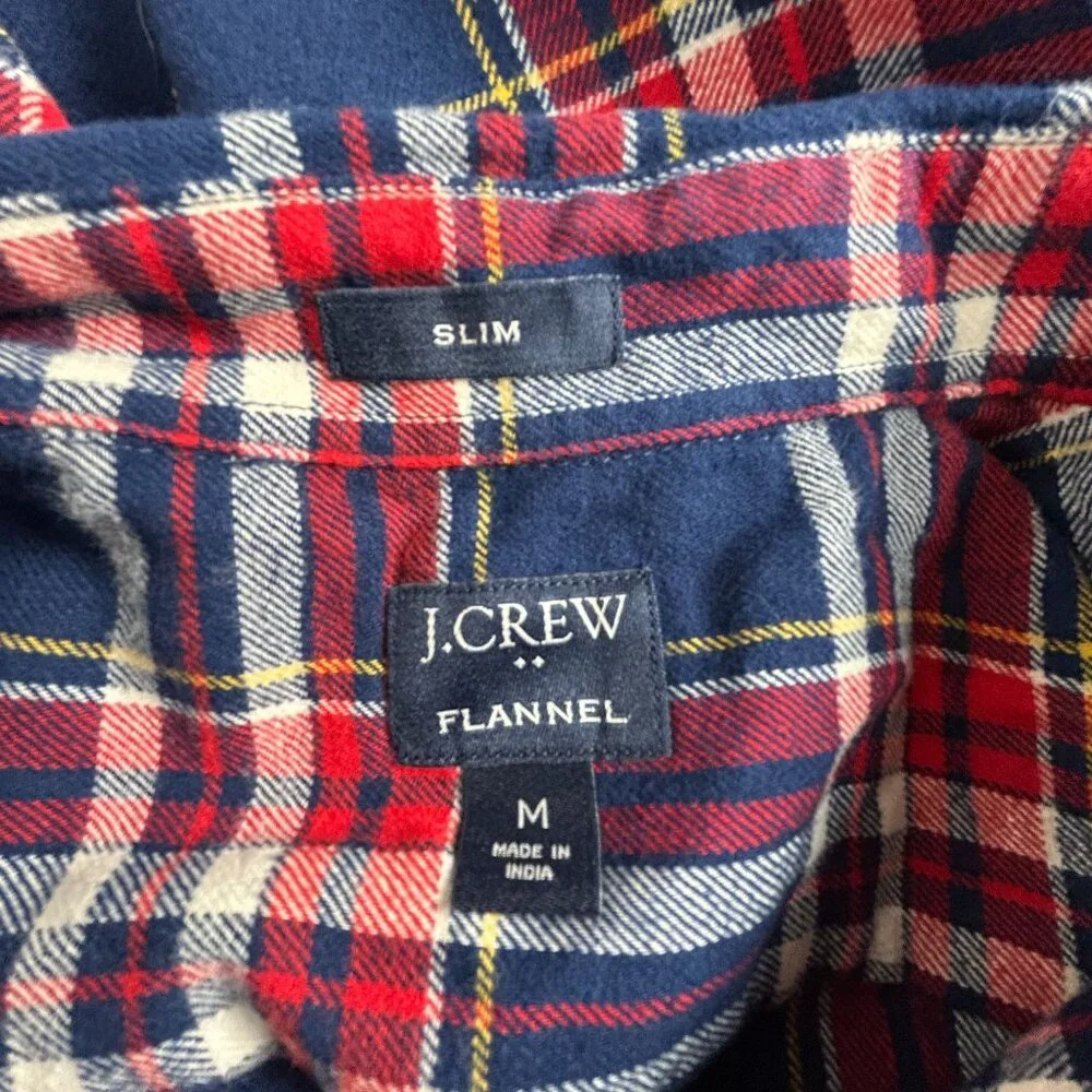 J.Crew Mens Slim Fit Flannel Shirt Medium Red Plaid Long Sleeve Button Up NWOT