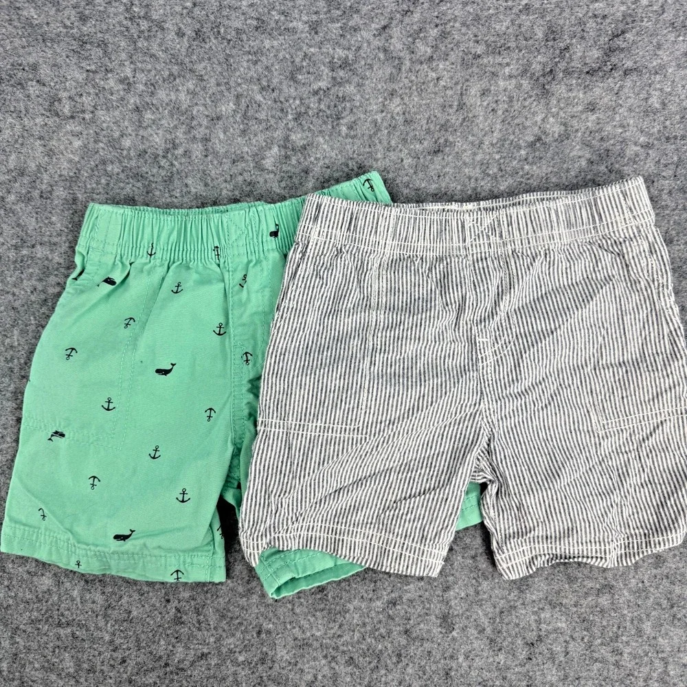Carters‎ Shorts Boy 24 Months Pull On Whale Anchor Stripe 100% Cotton Summer