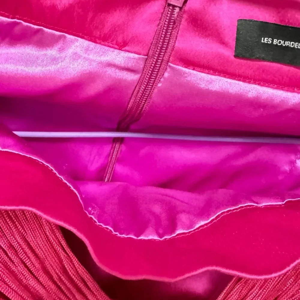 Asymmetrical Draped Fringe Skirt in Hot Pink