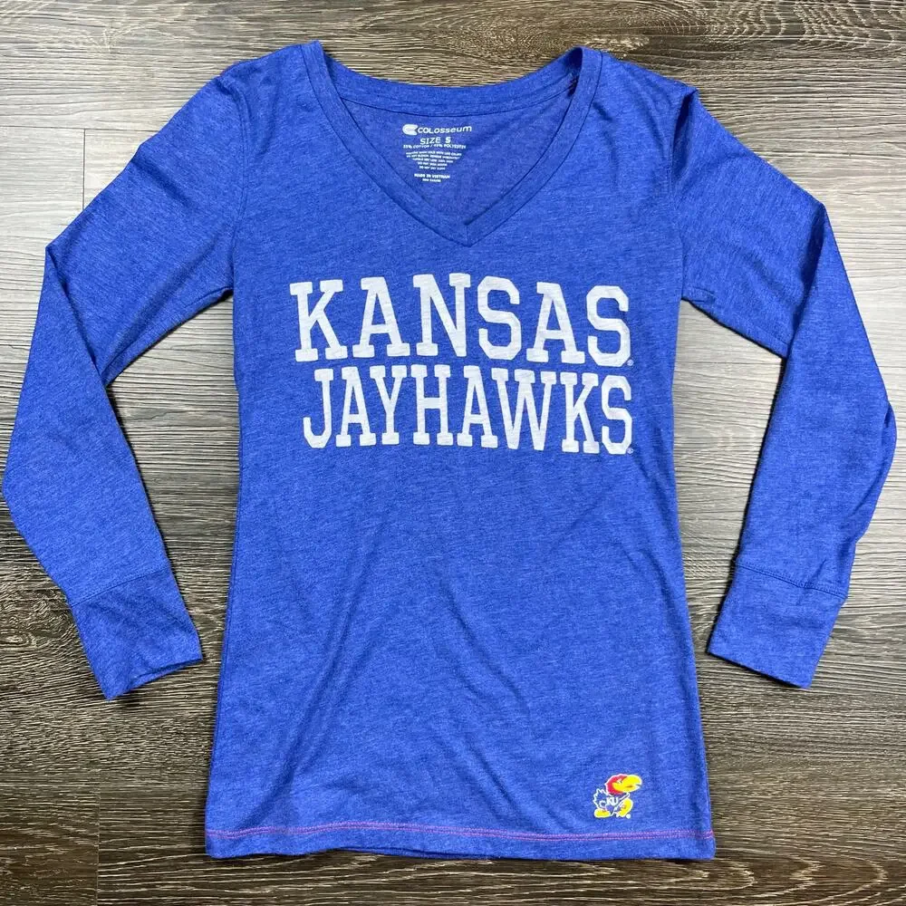 Women's‎ Coliseum KU Jayhawks along Sleeve Shirt Small Blue RockChalk NCAA