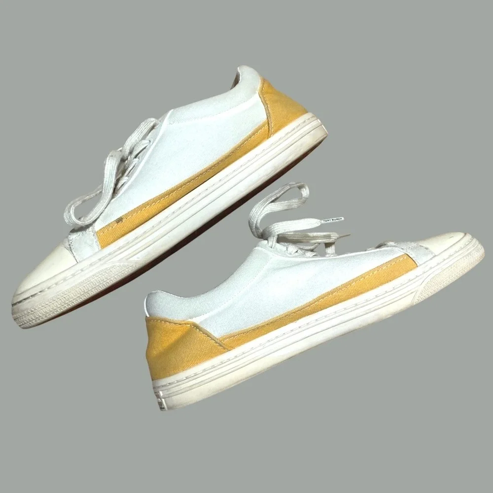 Tory Burch Classic‎ Court Canvas Sneaker 9.5 womens Ivory White Canvas Yellow