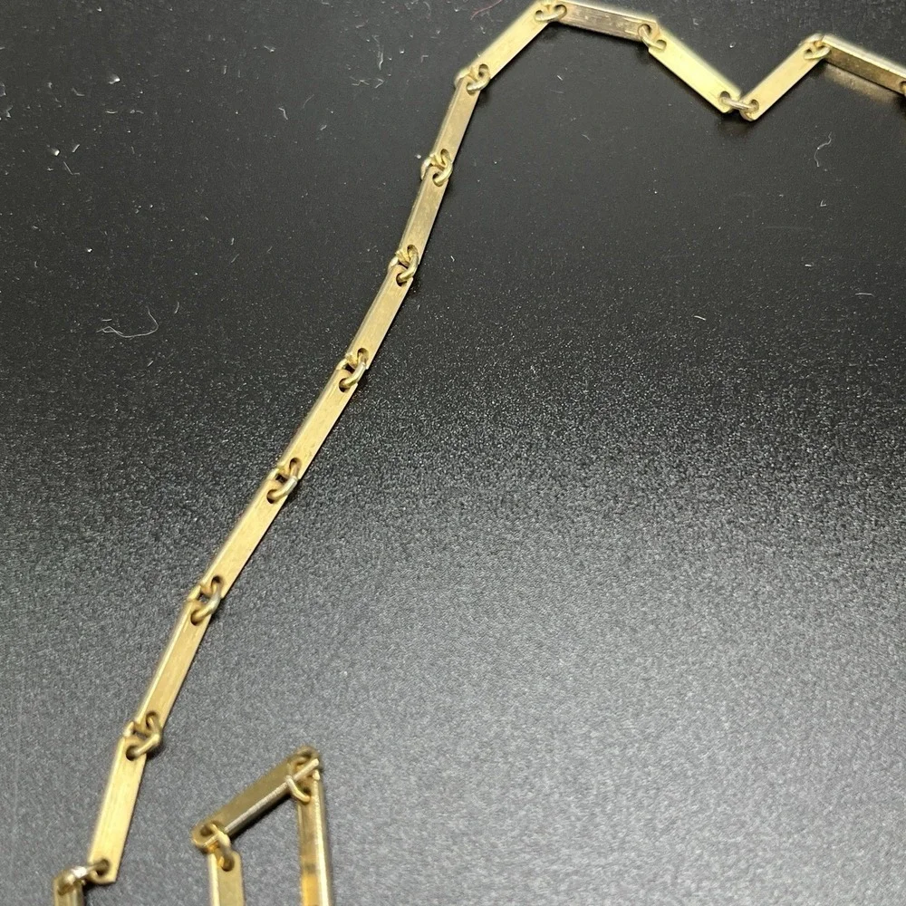 Vintage 60s Gold Tone & White Enamel Chunky Brutalist Cross Pendant Necklace 18