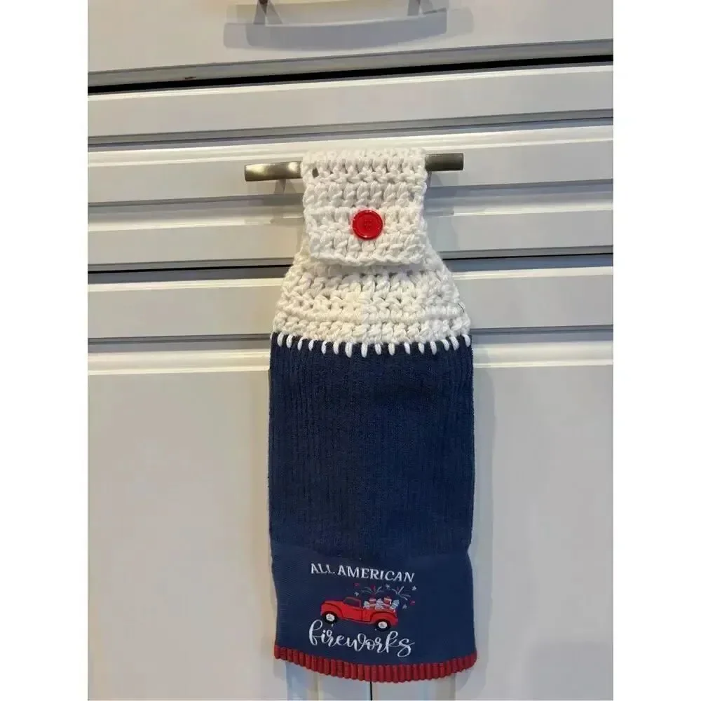 Crochet Top Kitchen Towel-All american fireworks