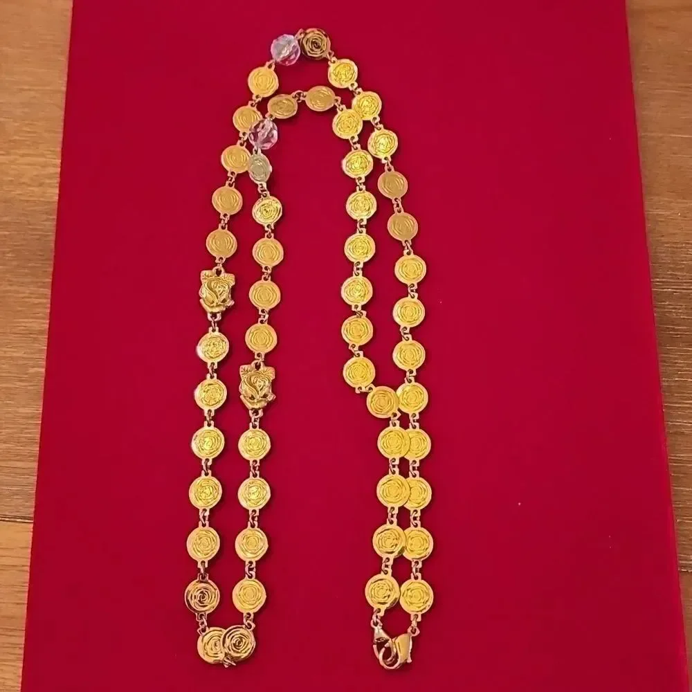 Vintage Signed LIZ CLAIBORNE @LCI Gold Plated/Toned Rose Necklace