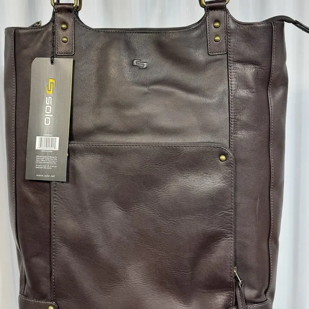 Solo New York Leather Laptop Tote Bag Commuter Travel Trolley Corpcore Sz OS