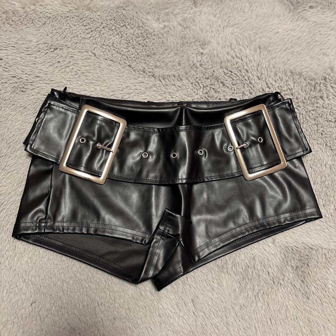 Leather Mini Skirt & Metallic Waist Belt 2-Piece Set for Women
