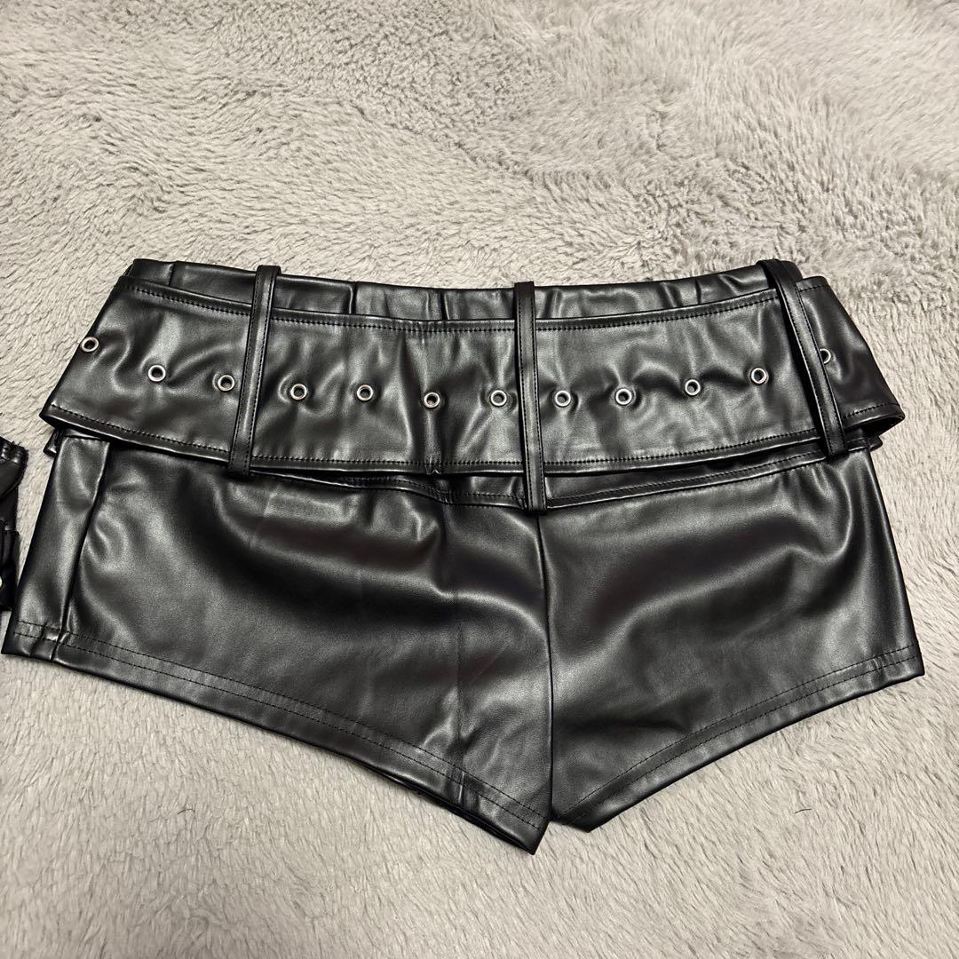 Leather Mini Skirt & Metallic Waist Belt 2-Piece Set for Women